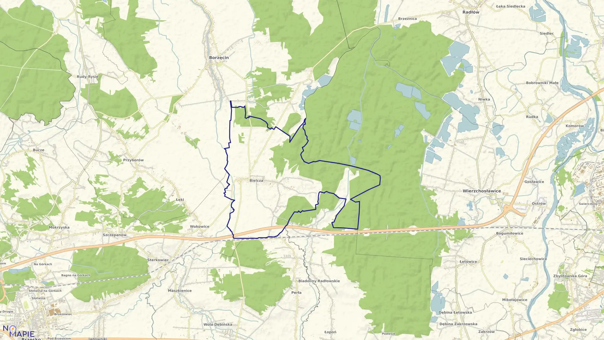 Mapa obrębu BIELCZA w gminie Borzęcin