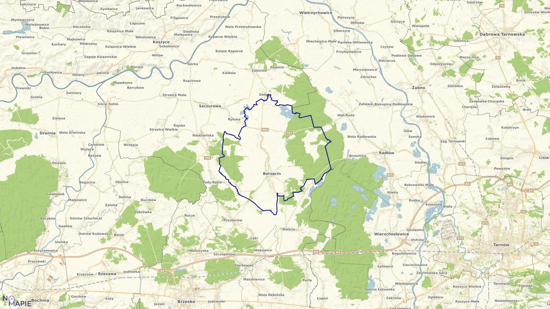 Mapa obrębu BORZĘCIN w gminie Borzęcin