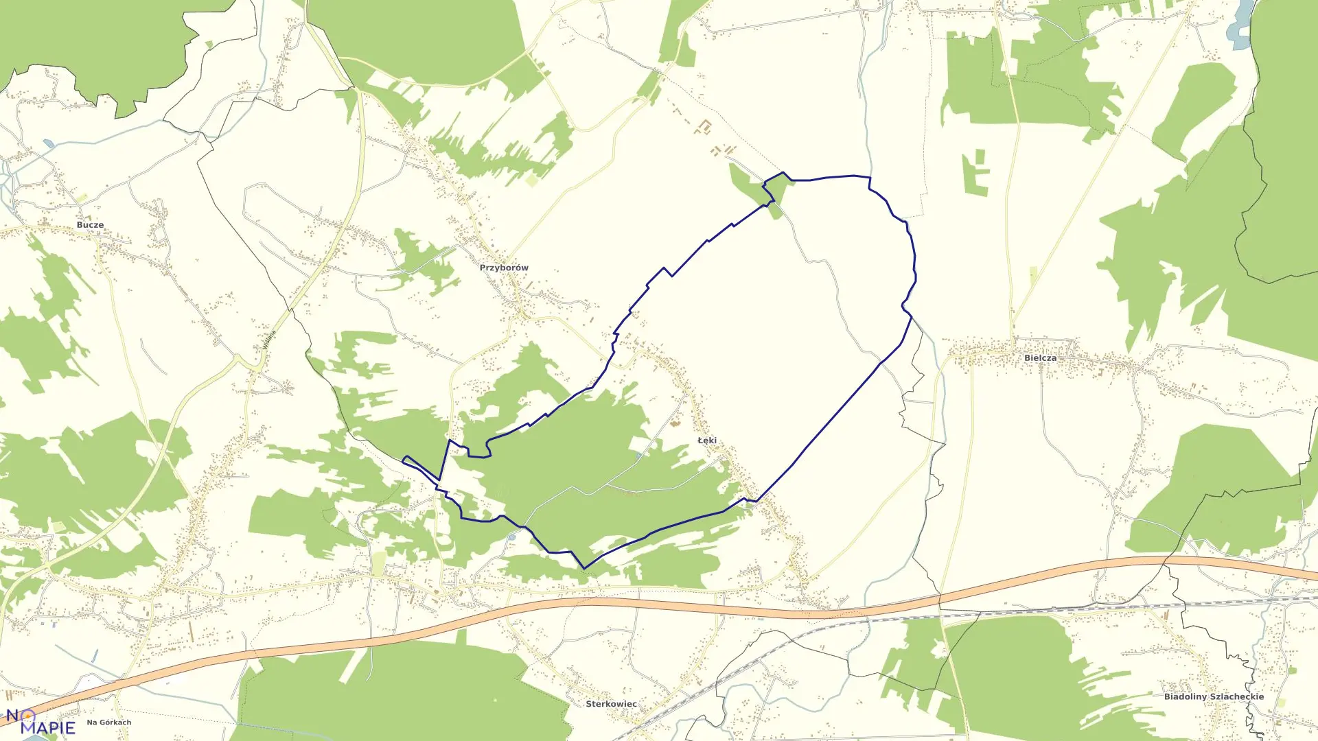 Mapa obrębu ŁĘKI w gminie Borzęcin